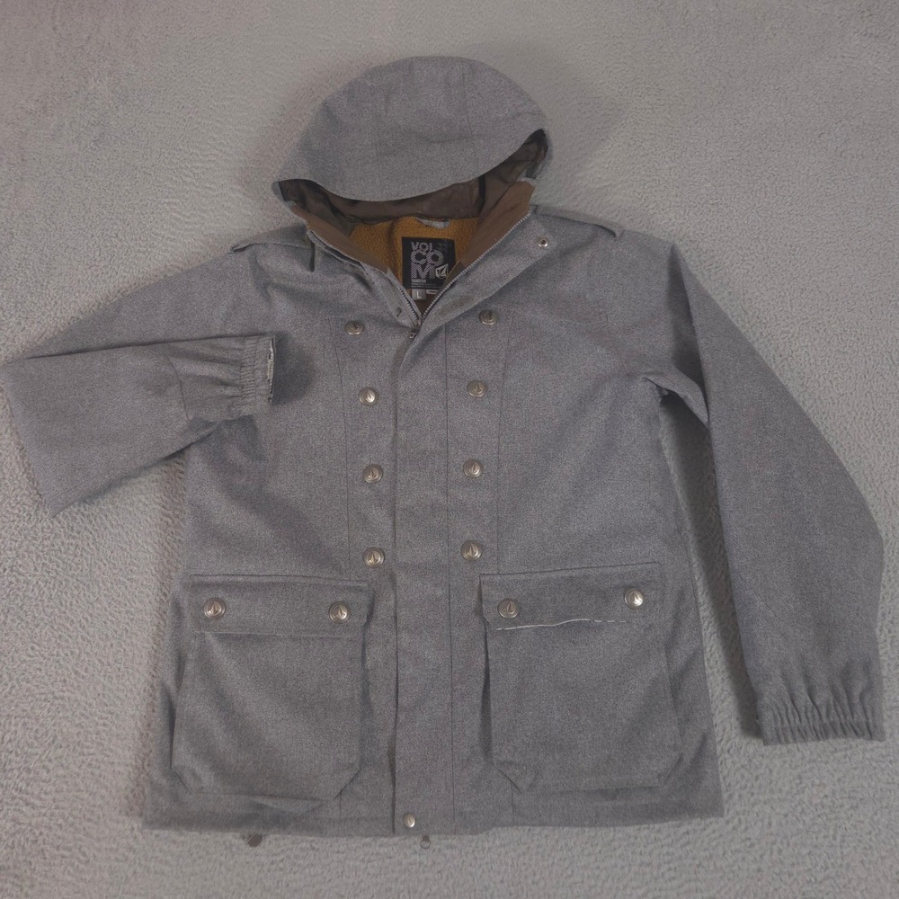 Volcom Jacket Mens L Grey Wailing Heathered Sherpa Lined Hooded Snowboard Street